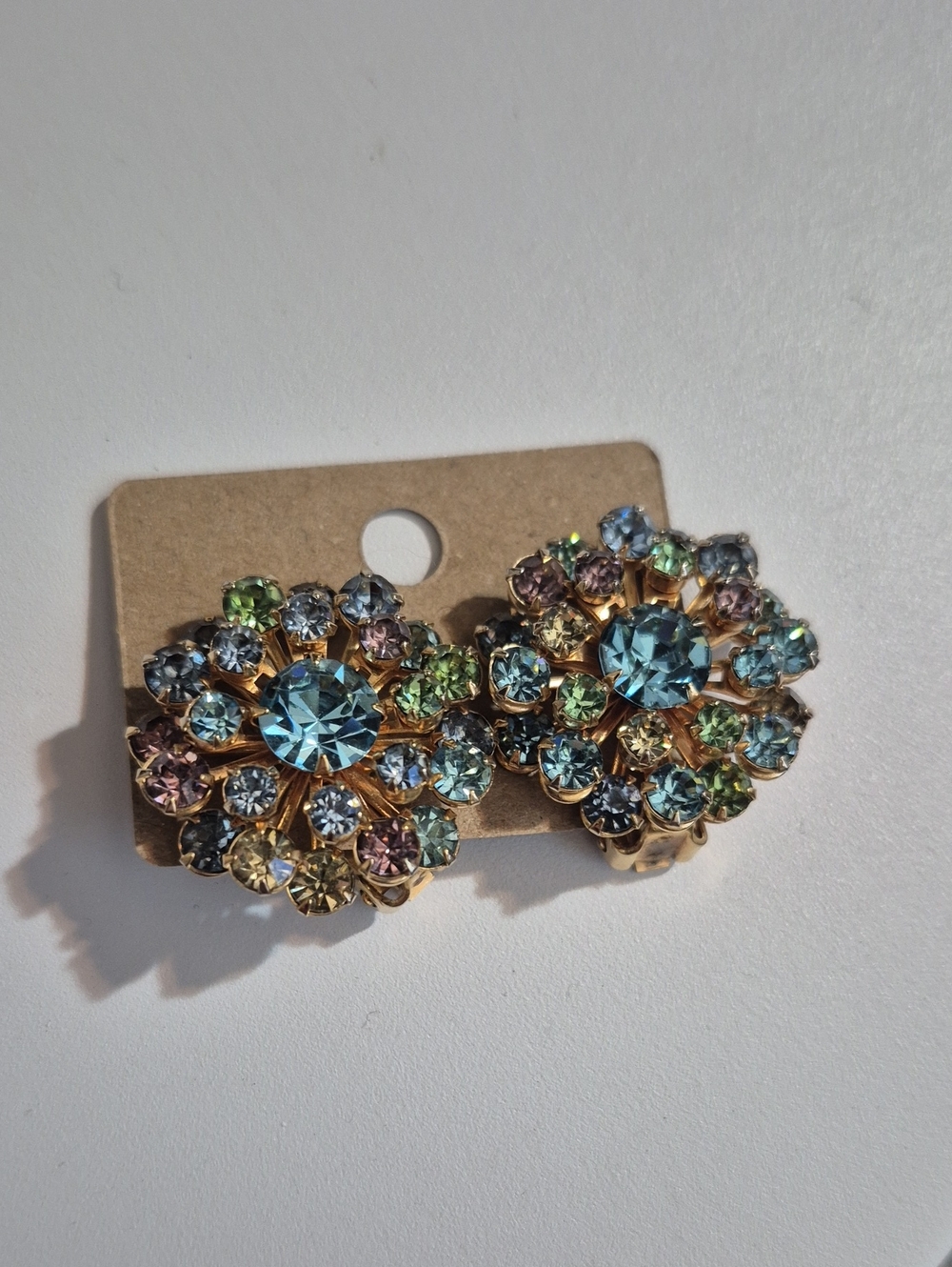 Gold-Tone Multicolor Crystal Cluster Stud Earrings - Aqua Center